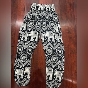 Boho Elephant Print Black and White Pants